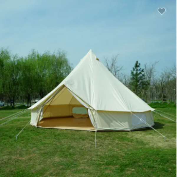 5M Family Canvas Bell Tent 6M Large Luxury Cotton Canvas Bell Tent With 4 Window Outdoor Camping Equipment For 4 Seasons