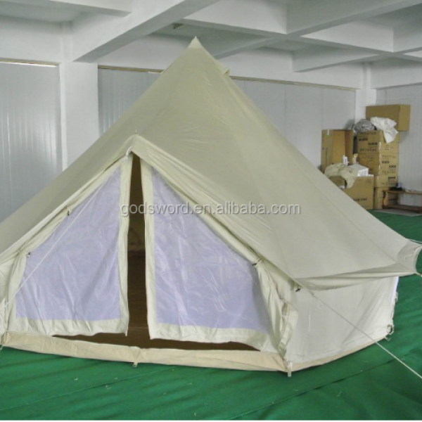 Hunting Glamping Bell Tent 6m Outdoor Stretch Awning Canopy Tent Waterproof Cotton Canvas Yurt Bell Tent with Jacket Stove