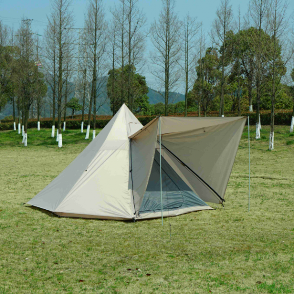 Outdoor Camping 4-6 Persons Yurts Pyramid Tipi Tent Instant Luxury Double Layer Family Teepee Tent with Sun Shelter Canopy
