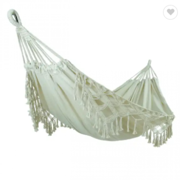 Outdoor Foldable Canvas Macrame Swing Hammock Indoor Large Double Cotton Hammock with Fringe Beach Yard Hanging Chair