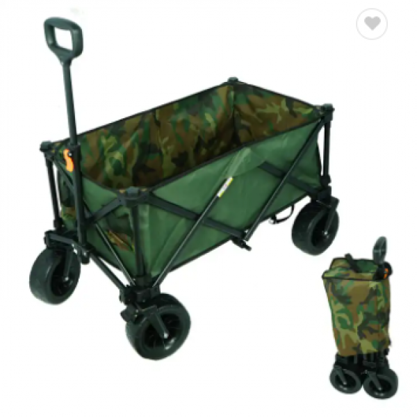 Camping Collapsible Folding Wagon Cart Washable Outdoor Heavy Duty Utility Beach Wagon Cart with Side Pocket and Brakes