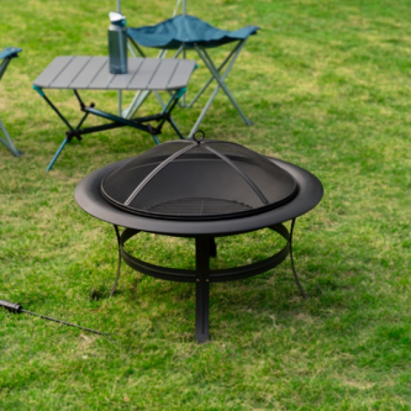 24 inch wood fire pit with mesh lid 52718