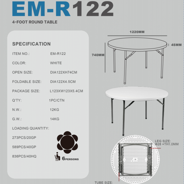 R122 (DIA 122CM x 74CM) ROUND TABLE