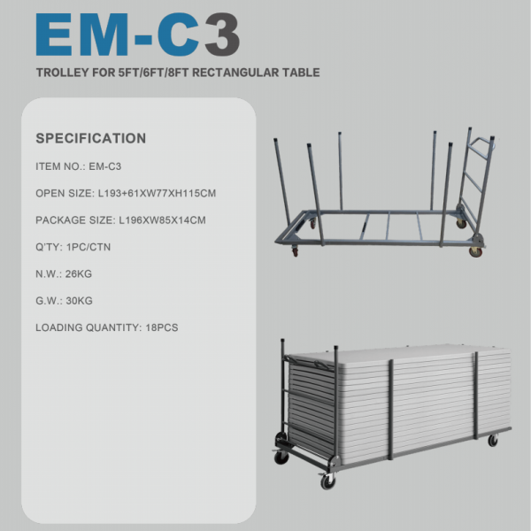 C3(193X61X77X115CM) TROLLEY FOR 4FT/5FT/8FT RECTANGULAR TABLE